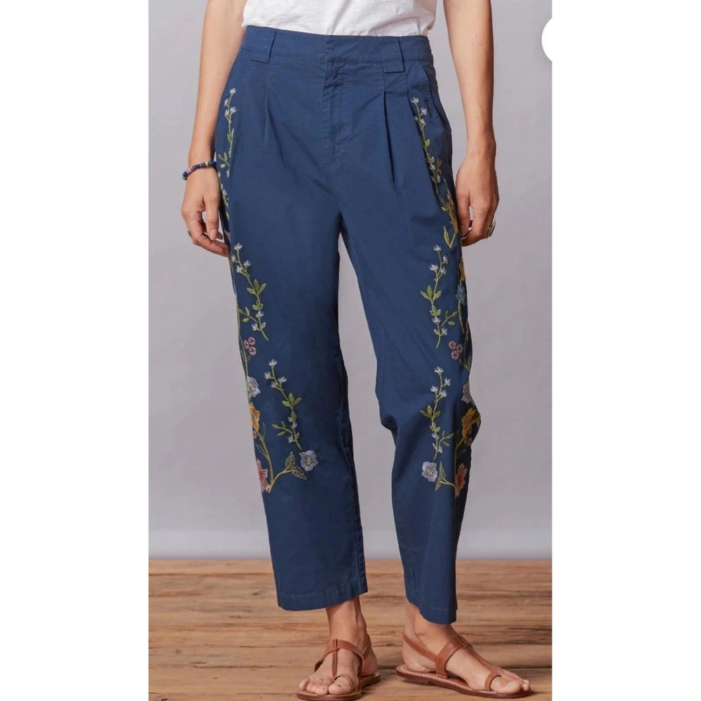 Sundance Pants Size 2 Navy‎ Blue Garden Grand Floral Embroidered Boho Pleated